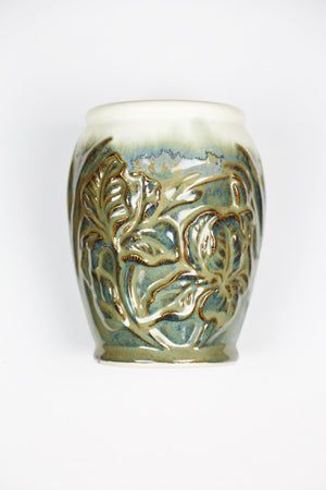 Blue Ceramic Plant Design Vase by Busy Bee Ceramics