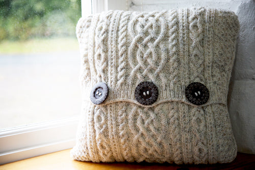 Aran-Knit Wool Cushions in Cream, Grey by Geraldine Gildernew