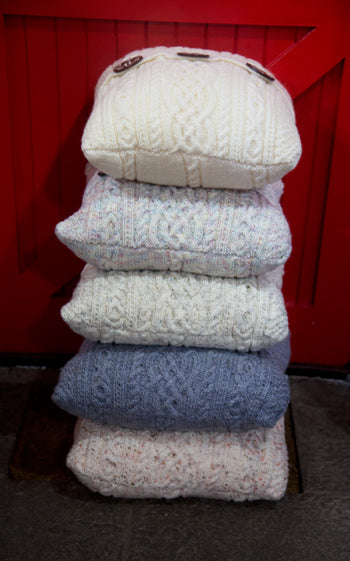 Aran-Knit Wool Cushions in Red by Geraldine Gildernew