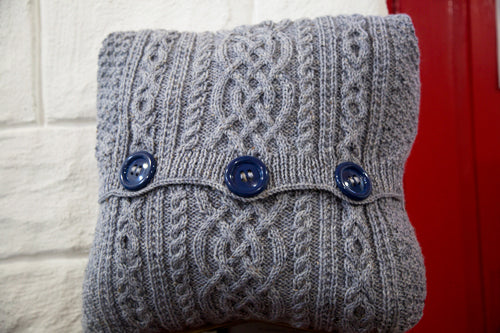 Aran-Knit Wool Cushions in Navy by Geraldine Gildernew