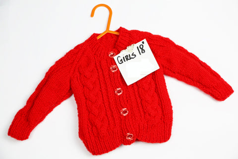Girls Red Wool Cardigan - 18" by Roberta Sturgeon