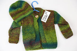 Girls Green Wool Cardigan With Hat Set - 22" by Roberta Sturgeon