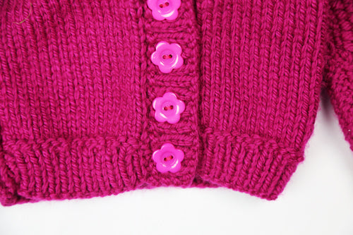 Girls Purple Cardigan Hat Set with Flower Buttons - 20" by Roberta Sturgeon