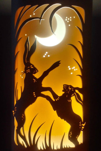 Handcrafted Boxing Hares Night Light by Tique Lights
