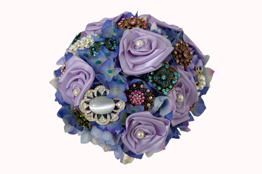 Purple Silk Ribbon Rose’s Teardrop Brooch Bouquet by Emerald Isle Bouquets