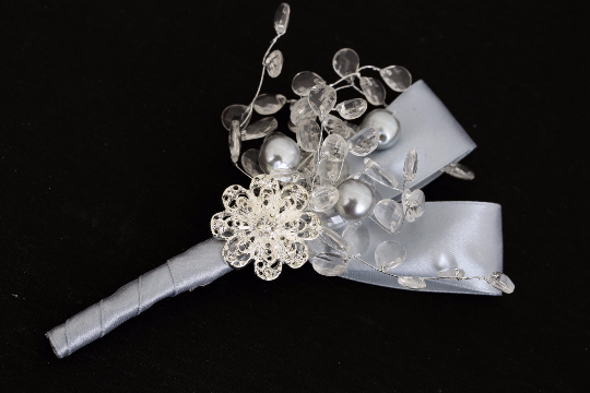Buttonhole with Customisable Silk Ribbon Colour by Emerald Isle Bouquets